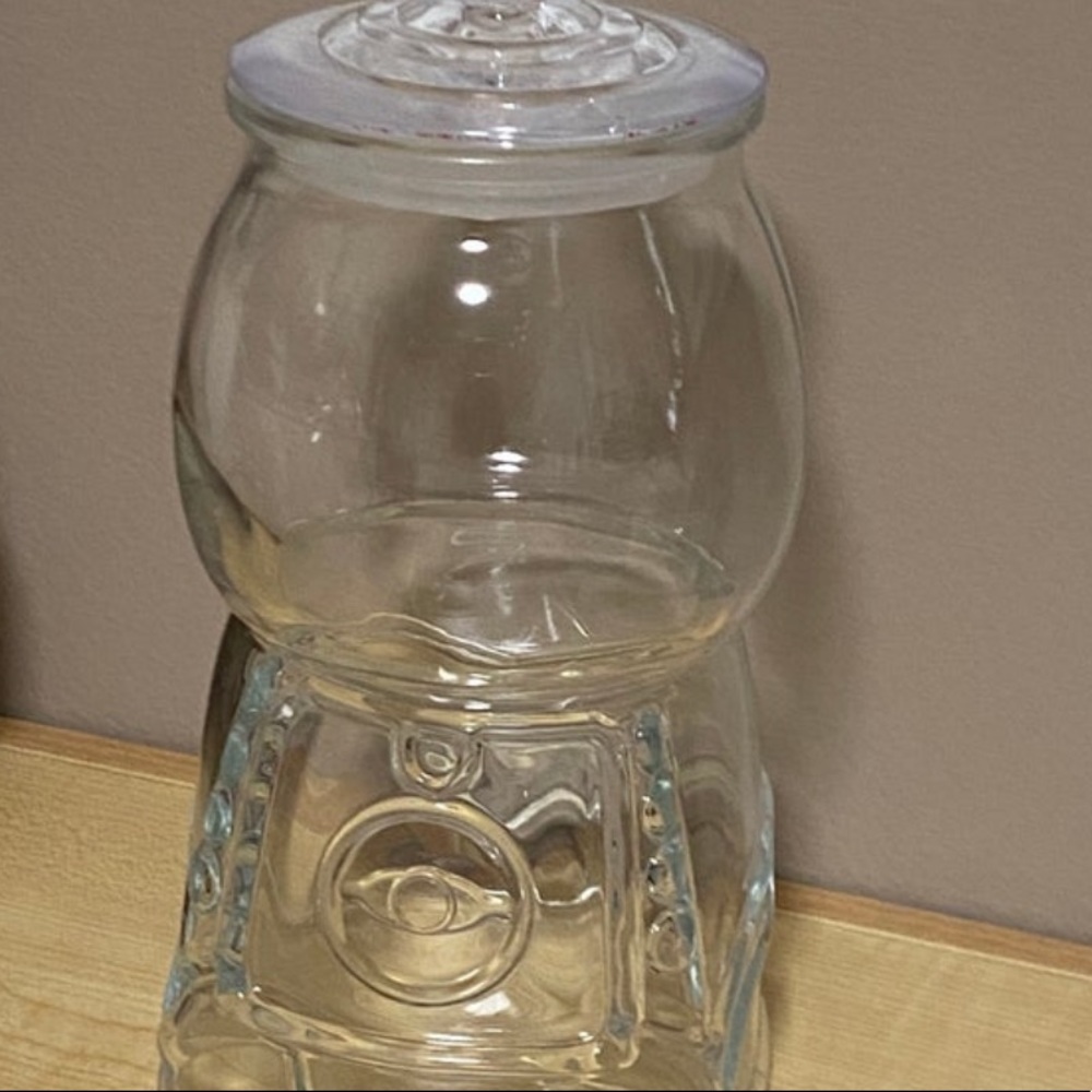 Clear glass stripped canister with lid jar gumball